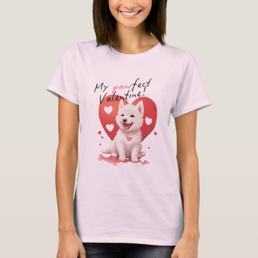 Mijn Pawfect Valentijn - Schattigee Witte Jindo Pu T-shirt (Voorkant)