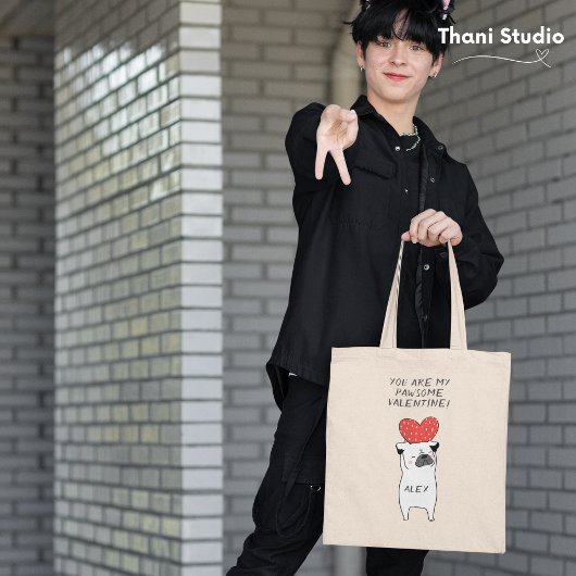 Mijn Pawsome Valentijn Schattige Pug & Red Heart Z Tote Bag