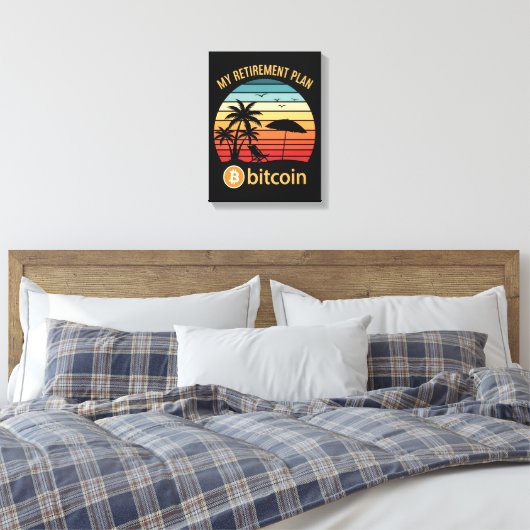 Mijn Pensioenplan Bitcoin Strand Zonsondergang Canvas Afdruk (Insitu (Slaapkamer))