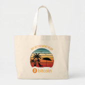 Mijn Pensioenplan Bitcoin Strand Zonsondergang Grote Tote Bag (Voorkant)