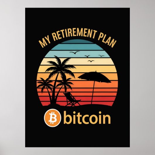 Mijn Pensioenplan Bitcoin Strand Zonsondergang Poster (Voorkant)