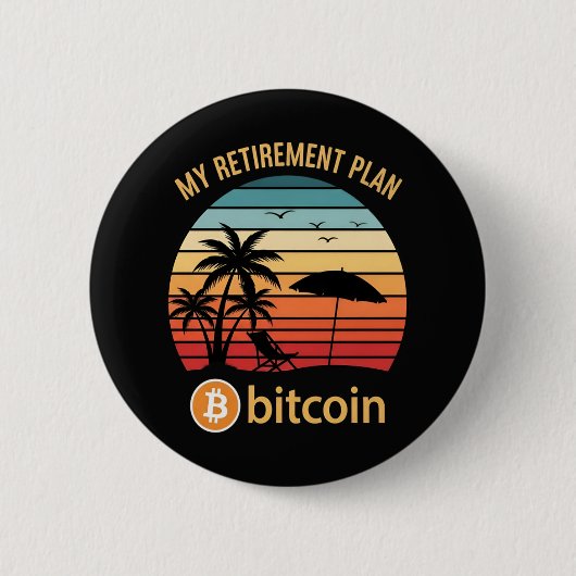 Mijn Pensioenplan Bitcoin Strand Zonsondergang Ronde Button 5,7 Cm (Voorkant)
