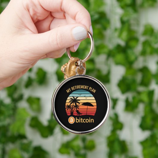 Mijn Pensioenplan Bitcoin Strand Zonsondergang Sleutelhanger (Hand)