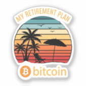 Mijn Pensioenplan Bitcoin Strand Zonsondergang Sticker (Voorkant)