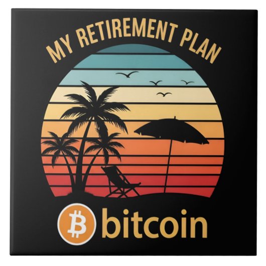 Mijn Pensioenplan Bitcoin Strand Zonsondergang Tegeltje (Voorkant)