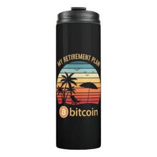 Mijn Pensioenplan Bitcoin Strand Zonsondergang Thermosbeker