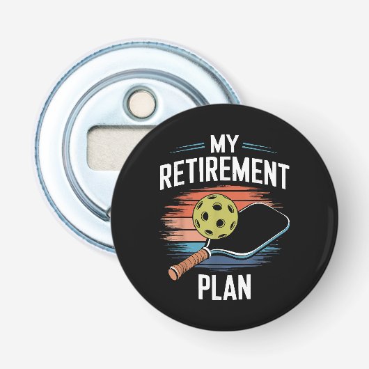 Mijn Pensioenplan Pickleball Speler Button Flesopener (Voorkant)