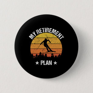 Mijn Pensioenplan Skiën Grappige Skiloper Vintage Ronde Button 5,7 Cm