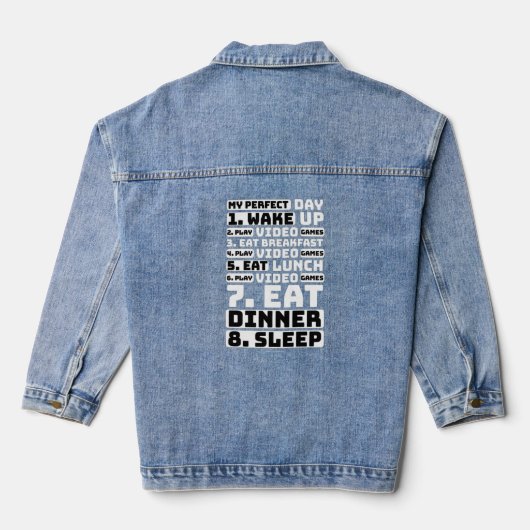 Mijn perfecte dag gamer grappige dagelijkse routin denim jacket (Achterkant)