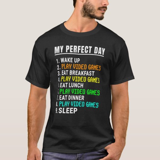 Mijn perfecte dag video games Video gamer Retro T-shirt (Voorkant)
