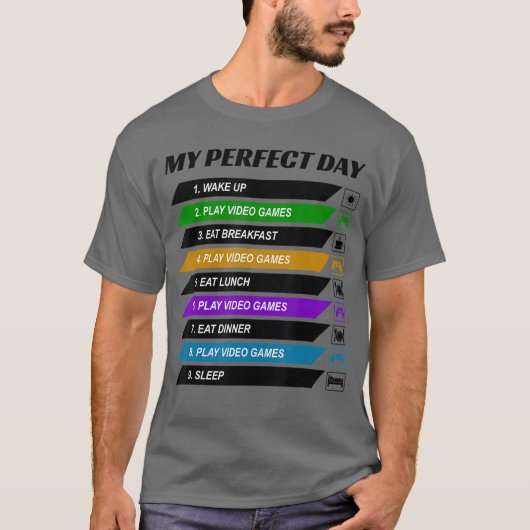 Mijn Perfecte Dag Videogames Geweldige Cool Gaming T-shirt (Voorkant)