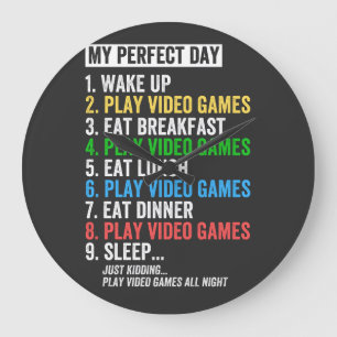 Mijn perfecte dag videospellen T-shirt Funny Cool  Grote Klok