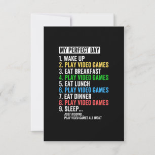Mijn perfecte dag, wakker worden, videospelletjes notitiekaartje
