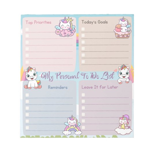 Mijn persoonlijke to do-lijst Eenhoorn veelkleurig Notitieblok (Voorkant)
