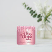 MIJN PINK VALENTIJNSE  GLITTER DRIP CUSTOM VIERKANTE VISITEKAARTJE (Staand voorkant)