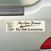 Mijn Pistool Permit is de Amerikaanse grondwet Bumpersticker (Op auto)
