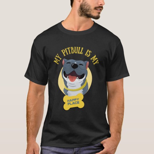 Mijn Pitbull is mijn gelukkige plek Pitbull papa P T-shirt (Voorkant)