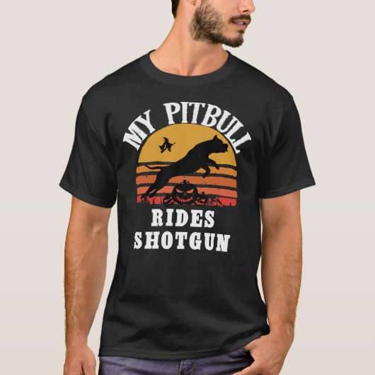 Mijn Pitbull Rides Shotgun Grappige Halloween Pitb T-shirt (Voorkant)