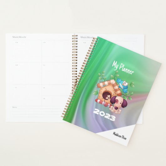 Mijn Planner Cute Dog House op Marmer met naam (Display)