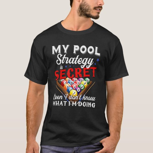Mijn poolstrategie is geheim - 8-bits balpool Bill T-shirt (Voorkant)