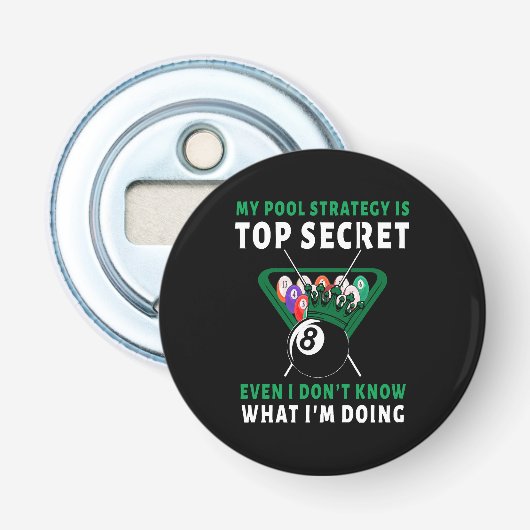 Mijn poolstrategie is gelijk button flesopener (Voorkant)