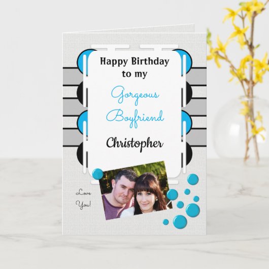 Mijn prachtige Boyvriend blauwe fotoverjaardag Kaart (Gele Bloem)