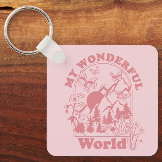 Mijn prachtige World Retro Flowers Sleutelhanger (Voorkant)