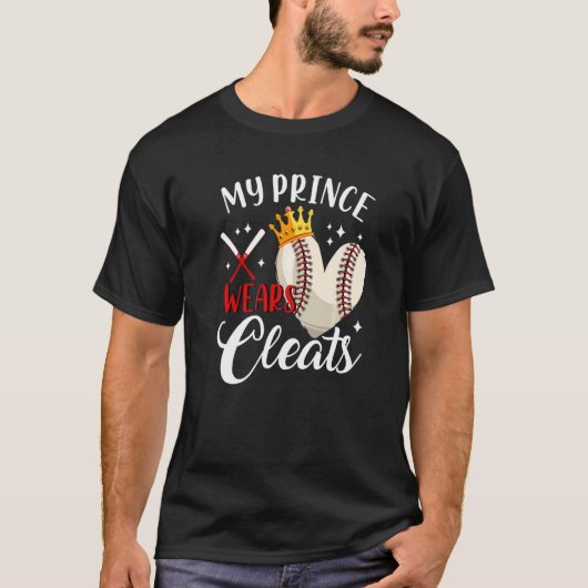Mijn prins draagt Cleats Baseball Son Mothers vade T-shirt (Voorkant)