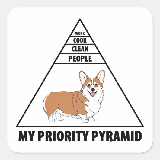 Mijn Prioriteit Piramide Corgi Vierkante Sticker (Voorkant)