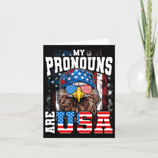 Mijn Pronouns Zijn Usa Patriottische Adelaar Grapp Kaart (Voorkant)