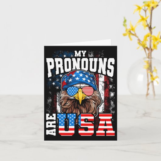 Mijn Pronouns Zijn Usa Patriottische Adelaar Grapp Kaart (Gele Bloem)