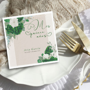 Mijn Quince Anos Smaragdgroene Bloemige Quinceaner Servet
