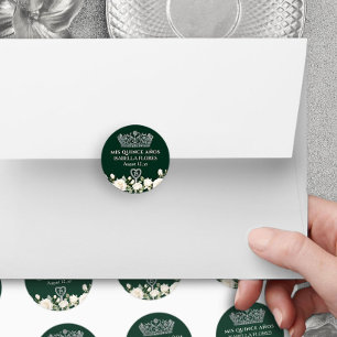Mijn Quince Anos Tiara en Rozen Groen Quinceanera Ronde Sticker