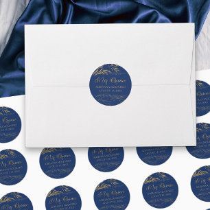 Mijn Quince Royal Blauw en Goudblad 15 Verjaardag Ronde Sticker