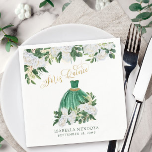 Mijn Quince Smaragdgroene Witte Pioen Quinceanera Servet