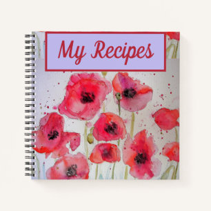 Mijn Recipe Book Poppy Red Flower Waterverf Art Notitieboek