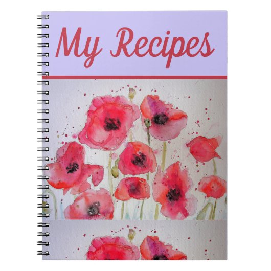 Mijn Recipe Book Poppy Red Flower Waterverf Art Notitieboek (Voorkant)