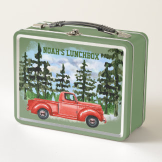 Mijn Red Pick Up Truck Metal Lunchbox
