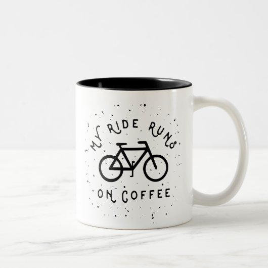 Mijn Ride loopt op koffie - Cyclelijst Tweekleurige Koffiemok (Rechts)