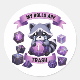 Mijn rolls zijn waardeloos Grappige D20 Wasbeer RP Ronde Sticker