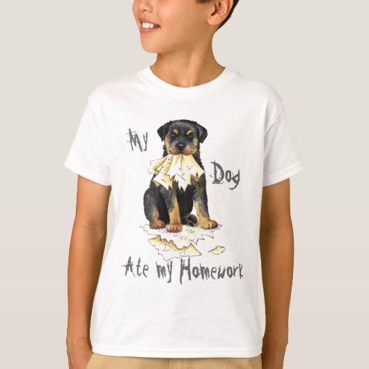 Mijn rottweiler Ate mijn thuiswerk T-shirt (Voorkant)