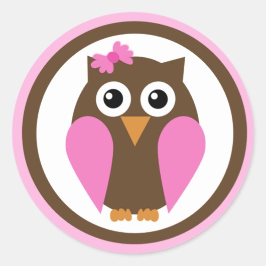 Mijn Roze Uil Bow Sticker Rond (Voorkant)