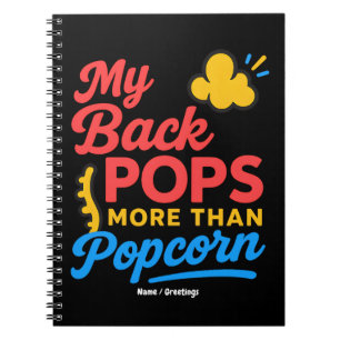 Mijn rug kraakt meer dan popcorn, leuke retro werv notitieboek
