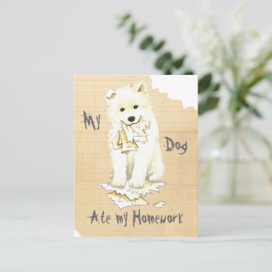 Mijn Samoyed Ate mijn thuiswerk Briefkaart (Staand voorkant)
