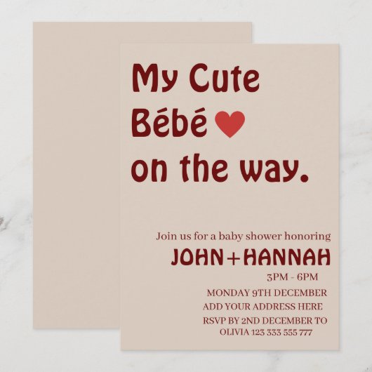 Mijn Schattigee Bébé op het Way Funny Co-ed Baby s Kaart (Voorkant / Achterkant)