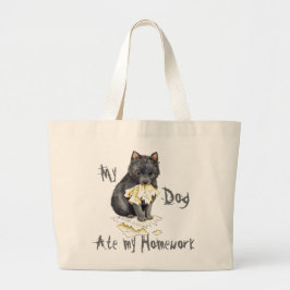 Mijn Schipperke Ate Mijn thuiswerk Grote Tote Bag