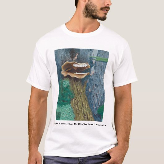 "Mijn schors is erger dan mijn beet" kunst T-shirt (Voorkant)