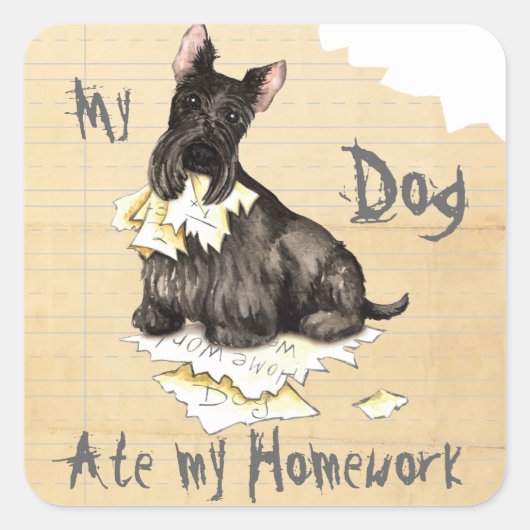Mijn Scottie Ate mijn thuiswerk Vierkante Sticker (Voorkant)