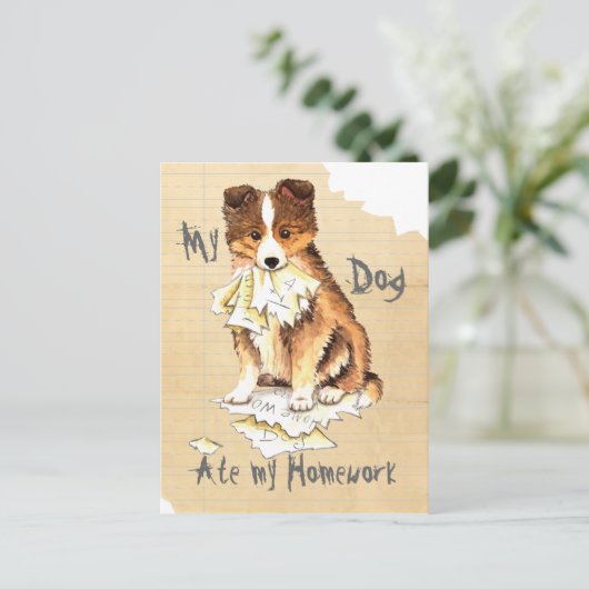 Mijn Sheltie Ate mijn thuiswerk Briefkaart (Staand voorkant)