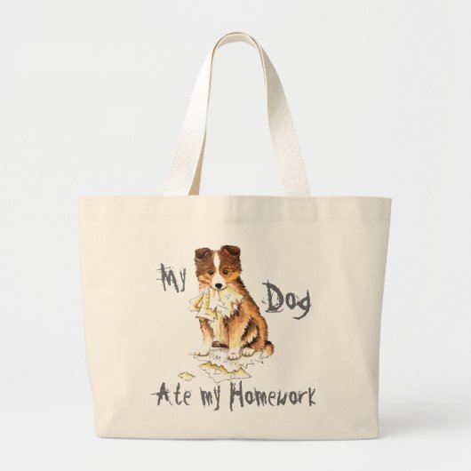 Mijn Sheltie Ate mijn thuiswerk Grote Tote Bag (Voorkant)